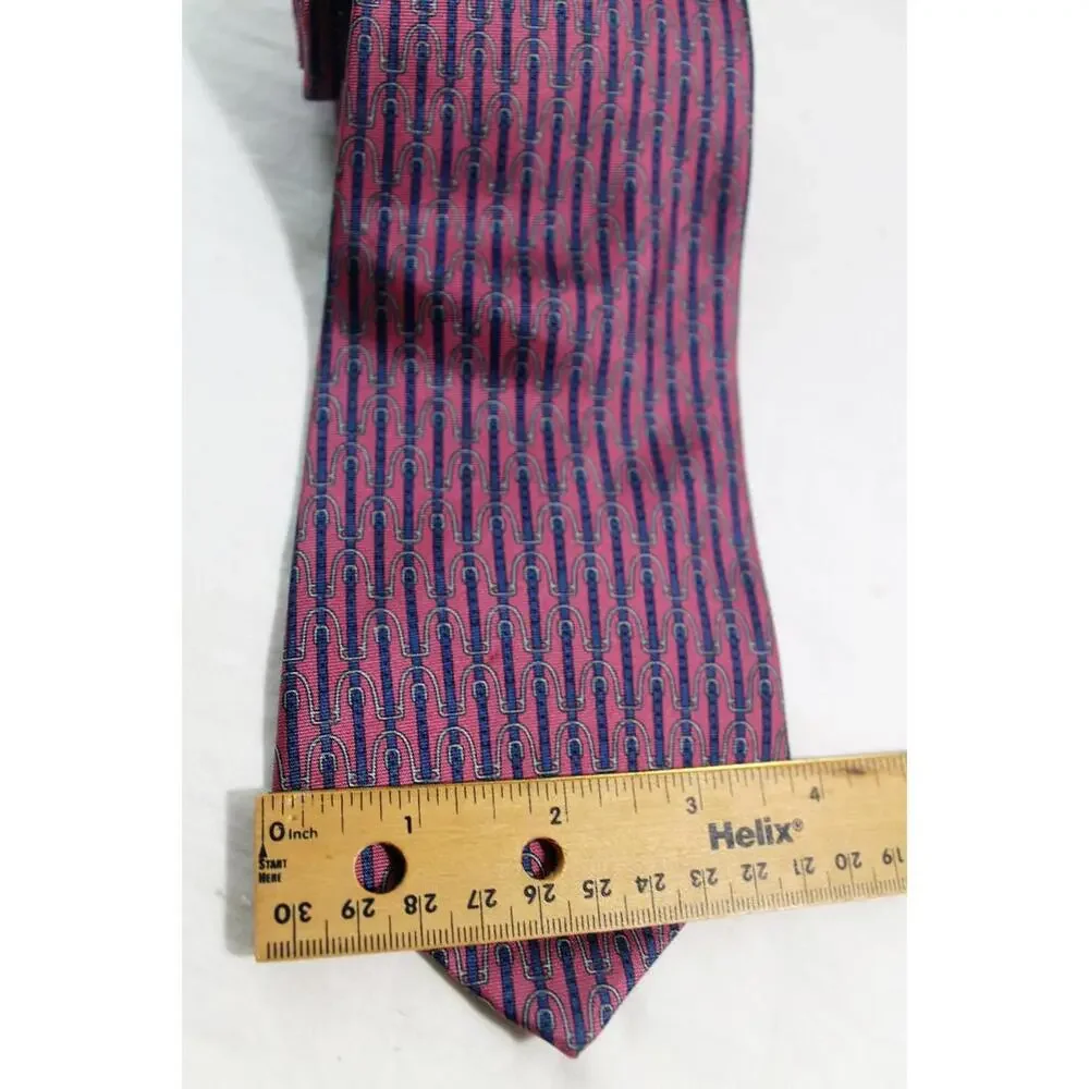 Vintage BERT PULITZER Silk Necktie, Duck Logo, Pink w/ Blue & Gray, 3.75 X 58